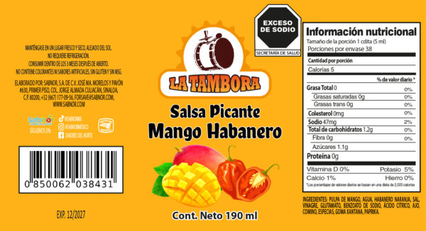 Salsa Mango Habanero 190ml Botella PET (Caja 24 Pzs)